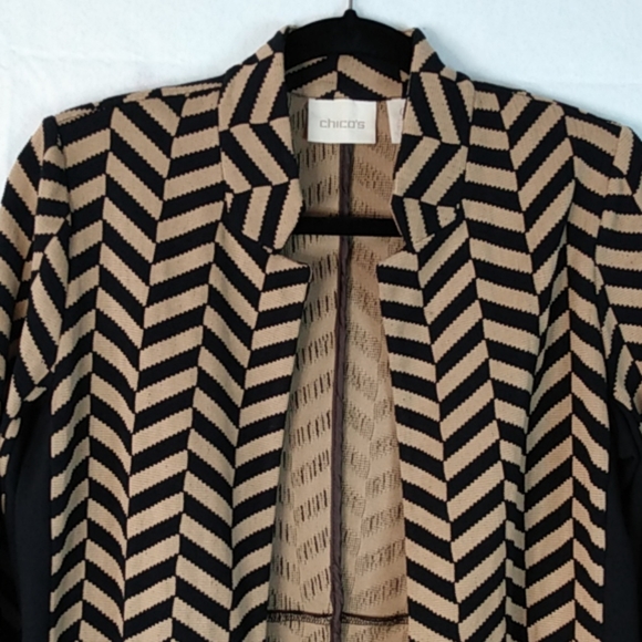 Chico's Black & Tan Herringbone Pattern Open Cardi - Picture 7 of 8